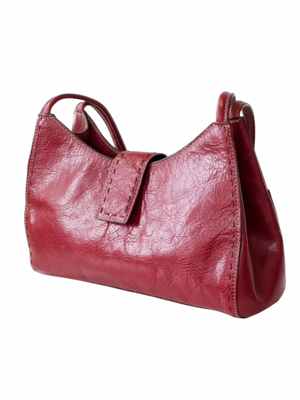 Vintage Fossil Red Leather Y2K Baguette Shoulder Bag
